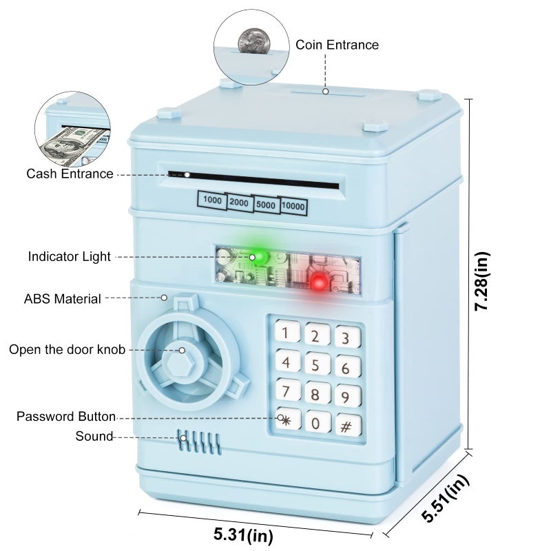Refasy Piggy Bank for Kids,Money Bank Cash Coin Can ATM Bank with Password Kids Safe Electronic Piggy Bank Kids Toys for 8 Year Old Boys Girls Birthday for Child(Light Blue) - Image 3