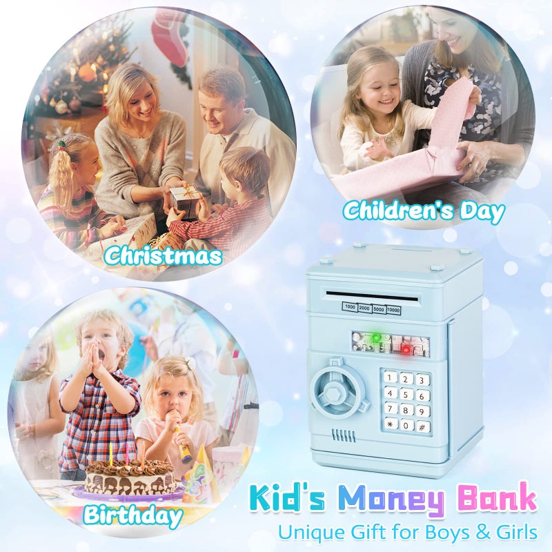 Refasy Piggy Bank for Kids,Money Bank Cash Coin Can ATM Bank with Password Kids Safe Electronic Piggy Bank Kids Toys for 8 Year Old Boys Girls Birthday for Child(Light Blue) - Image 5