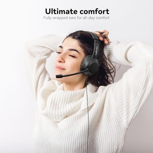 LEVN Headset with Mic, USB Headset with Microphone for PC, Headphones with Mic for Pc with Noise Canceling Microphone for Laptop, USB Headphones for Work from Home/Call Center/Open Office, Black - Image 4