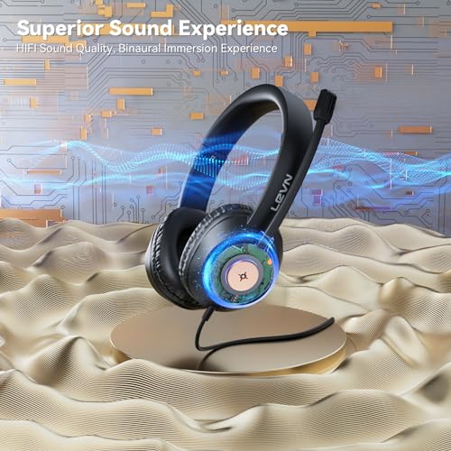 LEVN Headset with Mic, USB Headset with Microphone for PC, Headphones with Mic for Pc with Noise Canceling Microphone for Laptop, USB Headphones for Work from Home/Call Center/Open Office, Black - Image 2