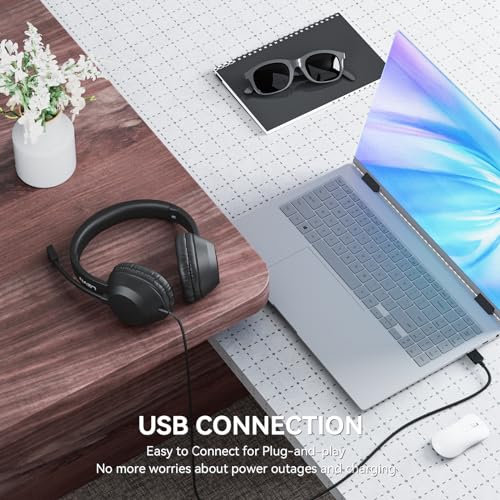 LEVN Headset with Mic, USB Headset with Microphone for PC, Headphones with Mic for Pc with Noise Canceling Microphone for Laptop, USB Headphones for Work from Home/Call Center/Open Office, Black - Image 5