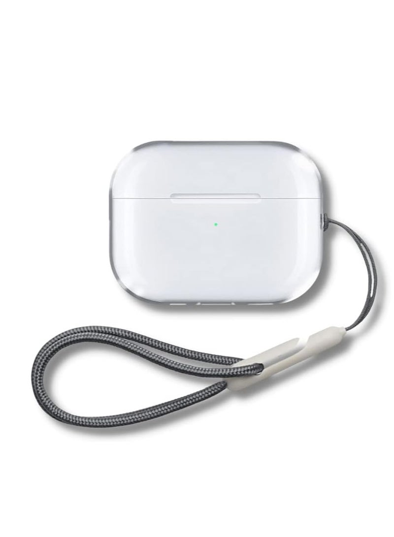 Cover with Cable for AirPods Pro 2 | Durable Case with Detachable Lanyard | Suitable for Wireless & Wired Charging | Polyester Strap + Clear TPU Case Cover (Transparent) - Image 1