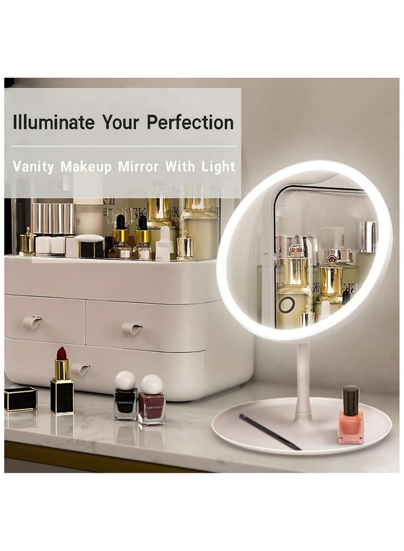 Round Adjustable LED Makeup Mirror with Storage Tray White - Image 2