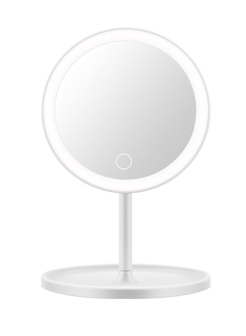 Round Adjustable LED Makeup Mirror with Storage Tray White - Image 1
