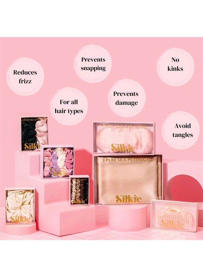 Silkie مجموعة SILKIE x4 من 100% حرير التوت الأسود والبني، رباط شعر رفيع، حقيبة سفر، رباطات شعر يومية، مرونة، للعناية بالشعر، حامل ذيل الحصان بدون ضرر (شوكولاتة) - Image 5