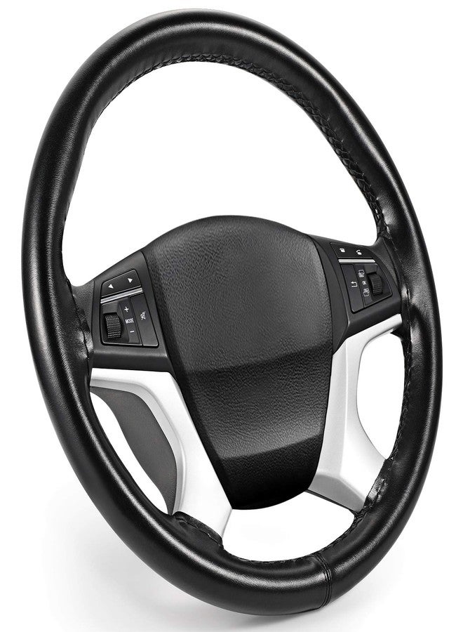 SEG Direct Genuine Leather Steering Wheel Cover Wrap Sew On For 37-39cm Round And D Type Steering Wheels Black - Image 2