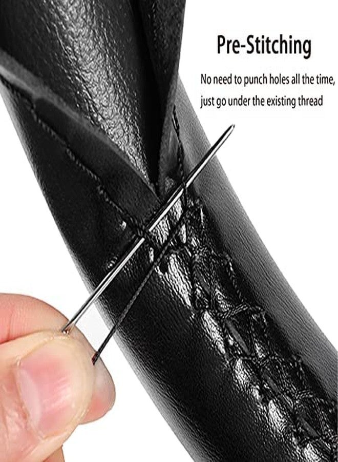 SEG Direct Genuine Leather Steering Wheel Cover Wrap Sew On For 37-39cm Round And D Type Steering Wheels Black - Image 5