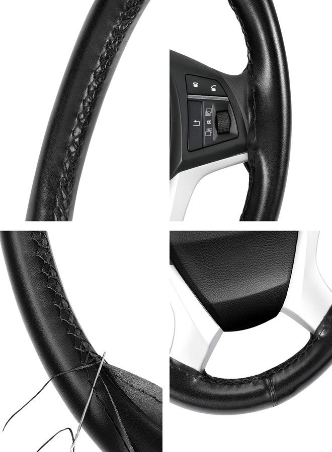 SEG Direct Genuine Leather Steering Wheel Cover Wrap Sew On For 37-39cm Round And D Type Steering Wheels Black - Image 4