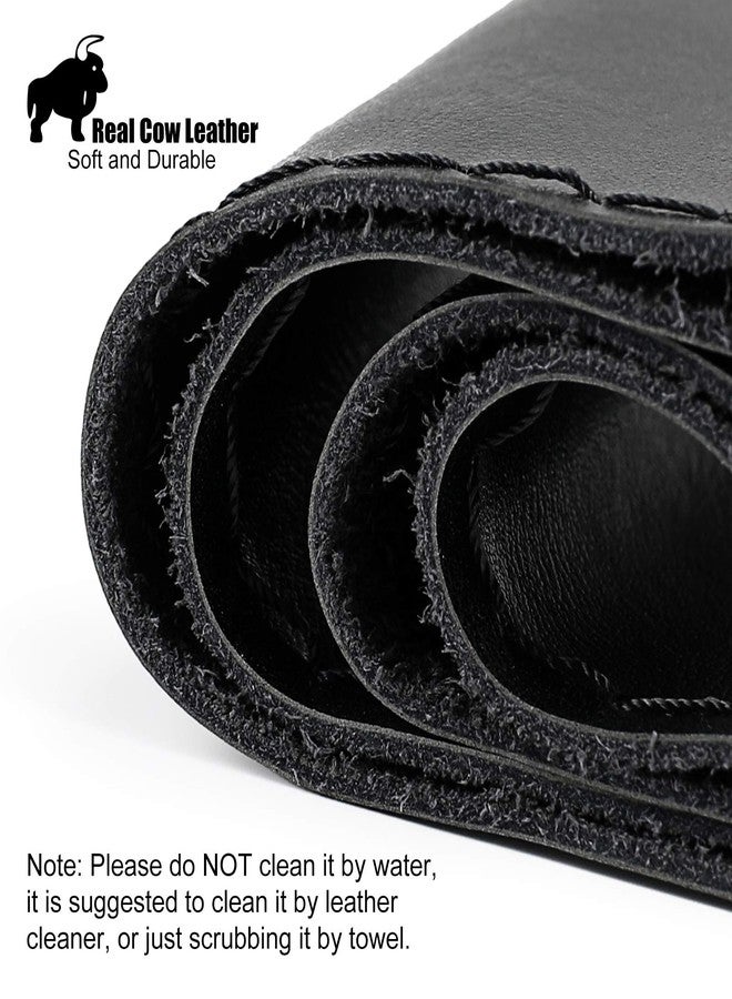 SEG Direct Genuine Leather Steering Wheel Cover Wrap Sew On For 37-39cm Round And D Type Steering Wheels Black - Image 3