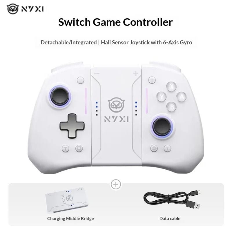 Nyxi Hyperion Pro Switch Controller for Nintendo Joy-Con NS2, Wireless Bluetooth, Oled Screen, Metal Joystick, White - Image 1