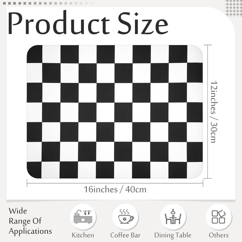 Tinideya Checkered Dish Drying Mat for Kitchen Counter Vintage Buffalo Dish Pad Absorbent Coffee Mat Kitchen Drying Mat for Kitchen Coffee Bar Easy Clean (Black, 12 x 16 Inches) - Image 2