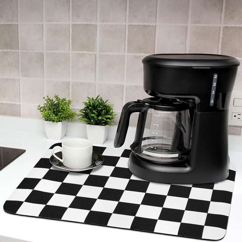 Tinideya Checkered Dish Drying Mat for Kitchen Counter Vintage Buffalo Dish Pad Absorbent Coffee Mat Kitchen Drying Mat for Kitchen Coffee Bar Easy Clean (Black, 12 x 16 Inches) - Image 1