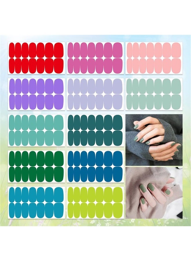 12 Sheets Solid Spring Nail Polish Strips Full Nail Wraps Self Adhesive Nail Polish Stickers for Women Girl Nail Art Stick on Nails with 1pc Nail File, Cuticle Stick