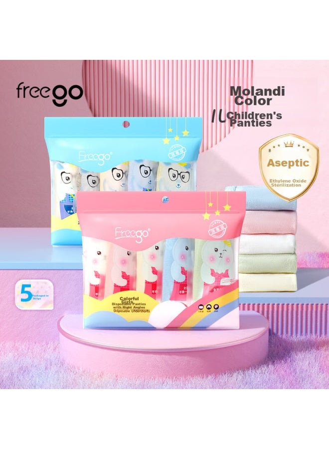 Free Go Freego Children's Colored Pure Cotton Boxer Disposable Underwear, Eo Sterilized, No-wash, Daily Disposable, For Travel, Girls' Size L, 5 Pieces - Image 1
