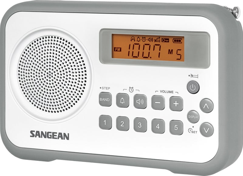 SANGEAN PR-D18 AM/FM/Portable Digital Radio with Protective Bumper (White/Gray) - Image 1