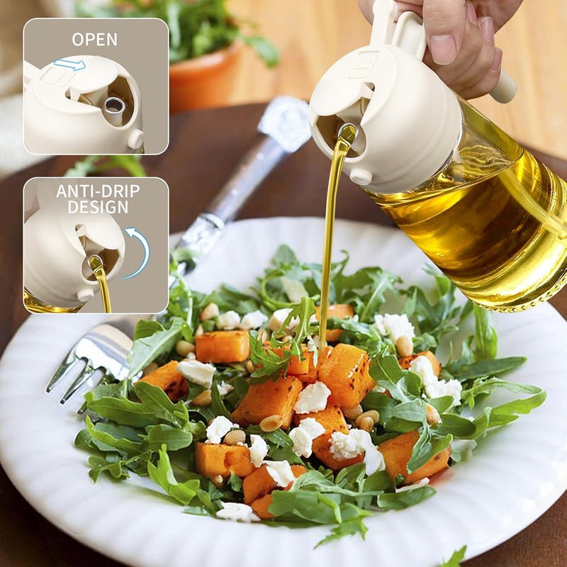 SweeHo 2 in 1 Oil Dispenser and Oil Sprayer, 470ml Dispenser Bottle Spray and Pour, Glass Olive Oil Sprayer for Cooking, Food-Grade Oil Spray Bottle Mister Spritzer for BBQ, Air Fryer, Kitchen (Creamy) - Image 3