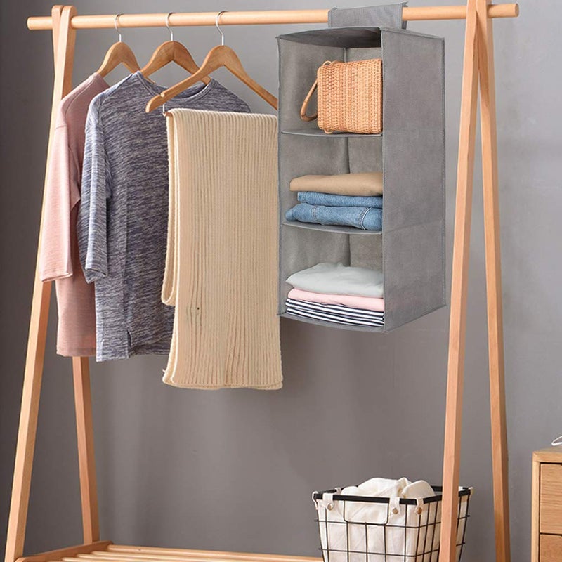 SHREYAGN Multipurpose 3 Layer Foldable Hanging Clothes Organizer Wardrobe Storage Organizer Shelves 30 x 30 x 60 cm - Image 2