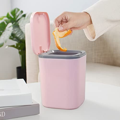 Vababa Mini Plastic Waste Can, 2 L/0.5 Gallon Push-Button Trash Can, Pink - Image 4