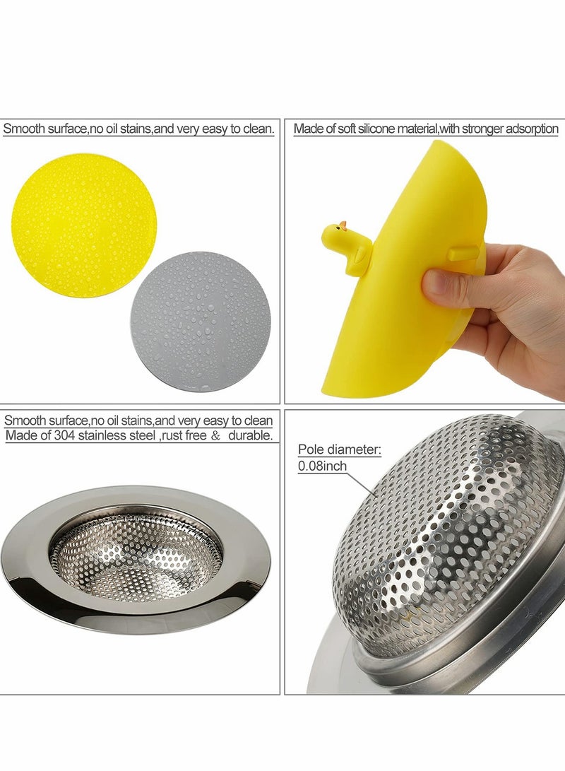 KASTWAVE Sink Strainer Stopper, 4PCS Kitchen Sink and Stopper, Universal Silicone Sink Drain Strainer Cover Plug Stopper Kit, 4.5 Inch Stainless Steel Sink Filter Strainer,Bathroom Bath Plugs - Image 2