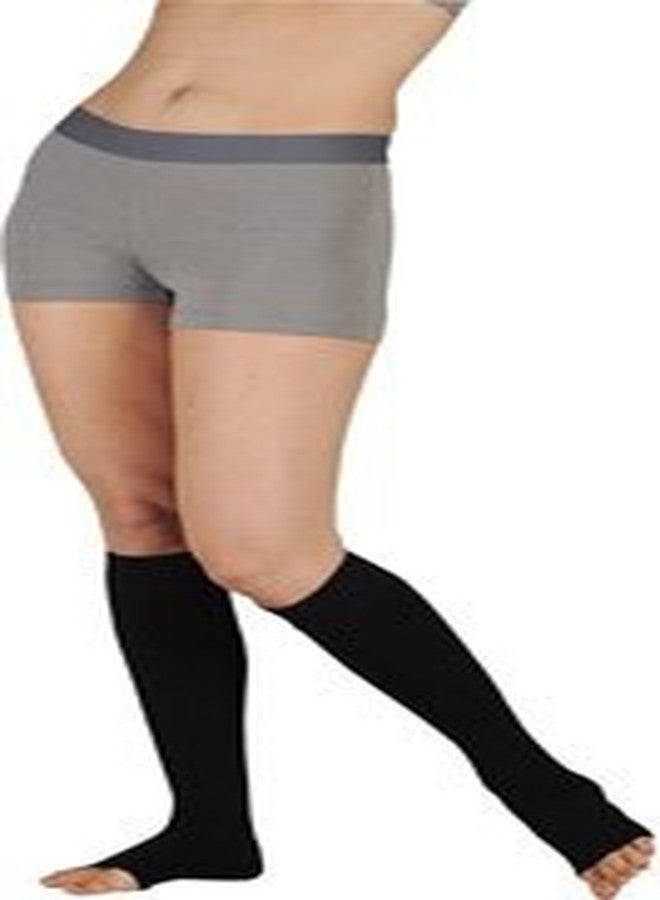Juzo Dynamic Varin 3511 Knee-High 20-30 mmHg Open Toe Compression Stocking with Silicone Top Band - Men & Women, Regular, 5 (V), Black