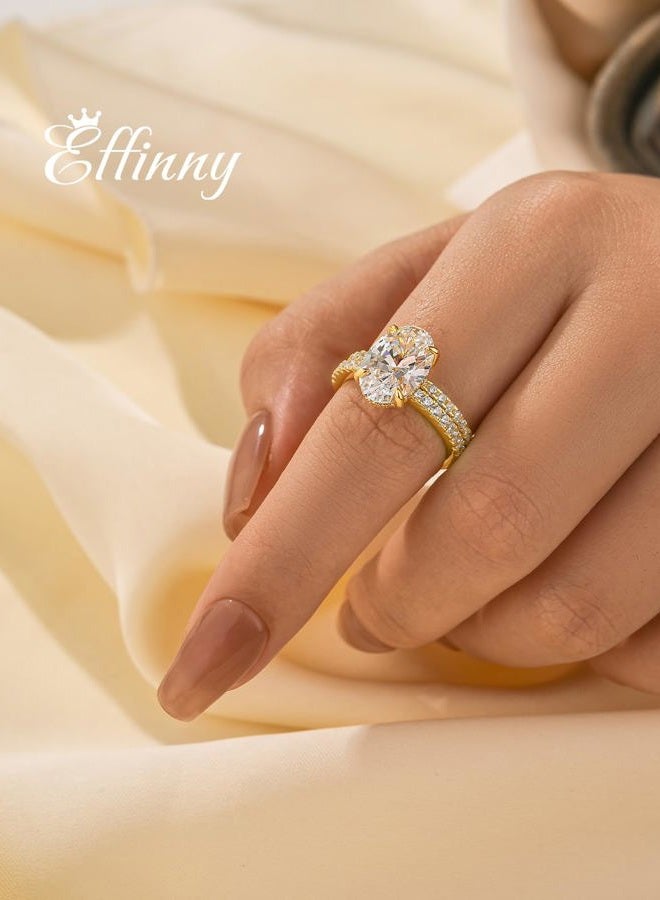 Effinny 3.5ct Elongated Oval Cut Engagement Ring Set,925 Sterling Silver Bridal Ring Set with Half Eternity Wedding Ring, 6.5, Metal, Cubic Zirconia - Image 4