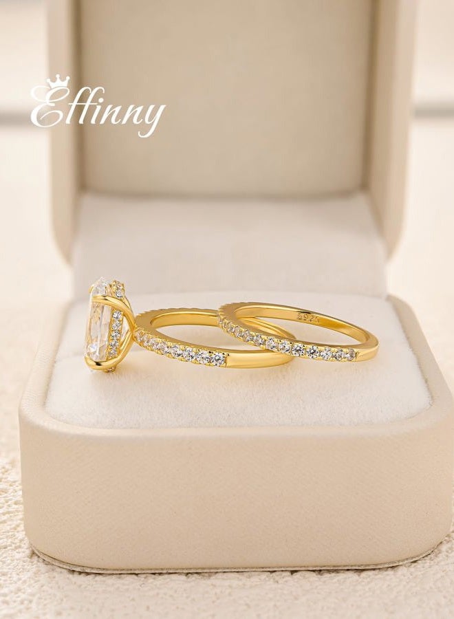 Effinny 3.5ct Elongated Oval Cut Engagement Ring Set,925 Sterling Silver Bridal Ring Set with Half Eternity Wedding Ring, 6.5, Metal, Cubic Zirconia - Image 3