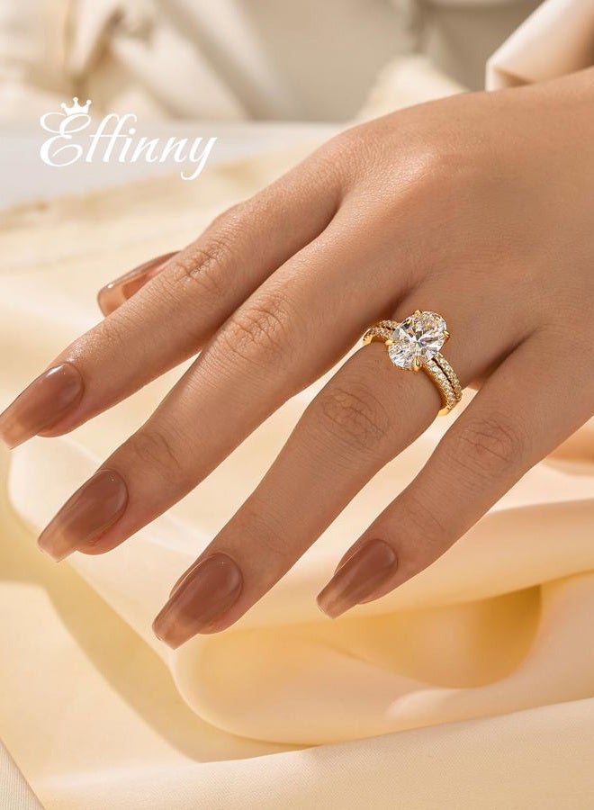 Effinny 3.5ct Elongated Oval Cut Engagement Ring Set,925 Sterling Silver Bridal Ring Set with Half Eternity Wedding Ring, 6.5, Metal, Cubic Zirconia - Image 5
