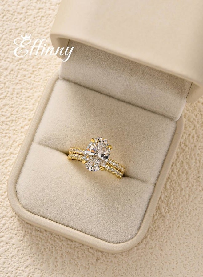 Effinny 3.5ct Elongated Oval Cut Engagement Ring Set,925 Sterling Silver Bridal Ring Set with Half Eternity Wedding Ring, 6.5, Metal, Cubic Zirconia - Image 2