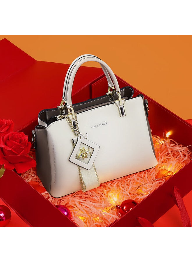 Viney Leather Handbag For Women, Tote Bag For Mothers, Middle-aged Crossbody Shoulder Bag, Birthday Gift For Girlfriend On Qixi Festival And Valentine's Day - Image 1