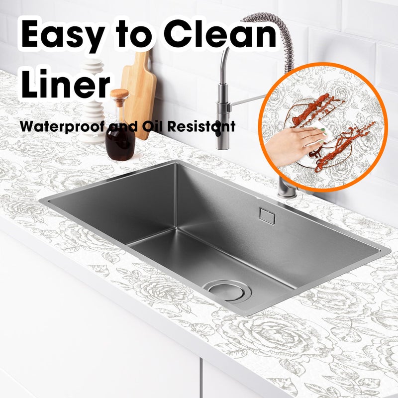 Gopas Drawer and Shelf Liner for Kitchen Cabinets Non-Adhesive, Non-Slip Cabinet Liner Shelf Paper Strong Grip Waterproof Easy to Clean for Kitchen Shelves Cupboard, Flower,12IN X 10FT - Image 3