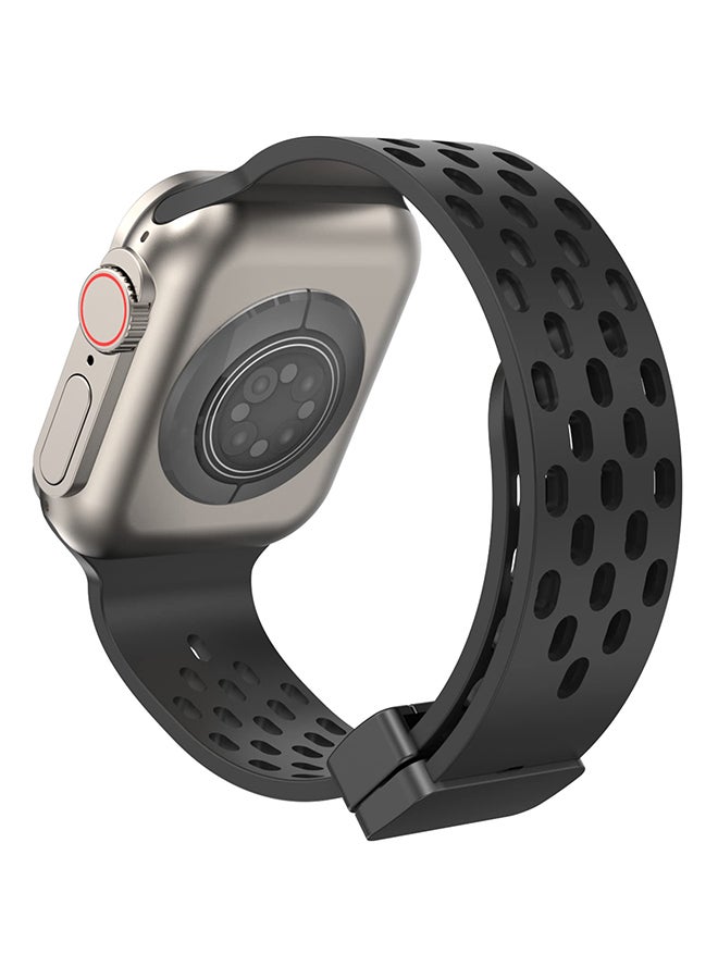 O Ozone Magnetic Buckle Silicone Band For Apple Watch Series 10 | Ultra 2 | 8 Ultra | 9 | 8 | 7 | 6, 49/46/45/44/42mm Soft Silicone Sport Wristband - Black - Image 1