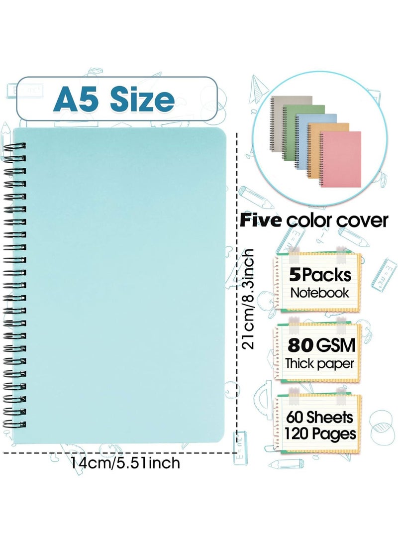 LODROC Spiral Notebook, 5 Pack A5 5.51 x 8.3 Inch Spiral Lined Notebook, College Ruled Spiral Journal Notebook 120 Pages/60 Sheets School Professional Journaling Notebooks for Writing School Office Business - Image 2