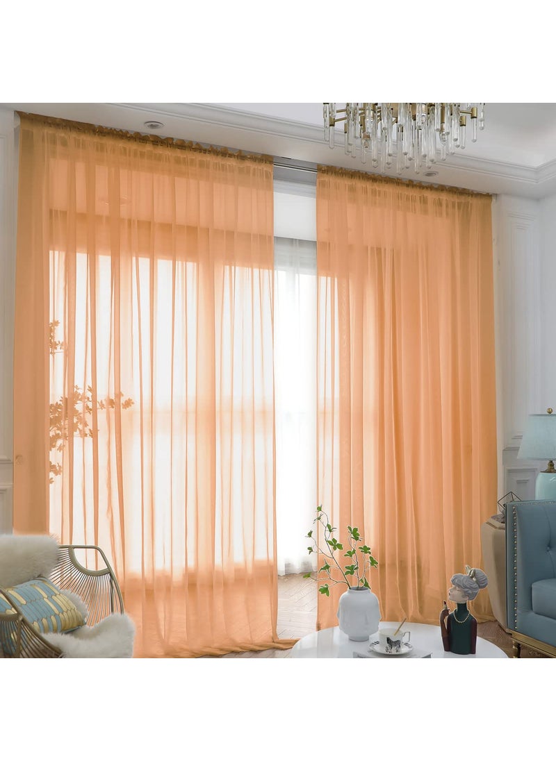 L&TEC Window Brown Sheer Curtains 84 Inches Long 2 Panels Sheer Curtain Basic Rod Pocket Panel for Bedroom Children Living Room Yard Kitchen (Brown  52"" W x 84"" L | 2 pcs)  - Image 1