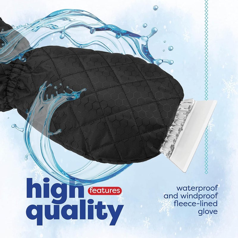 SCRUBIT [2 Pack Ice Scraper with Glove - Car Windshield Scraper for Ice and Snow w/Fleece Mitt - Quickly Scrape and Remove Snow While Staying Warm - Waterproof - Car Scraper Snow Brush (Black) - Image 3