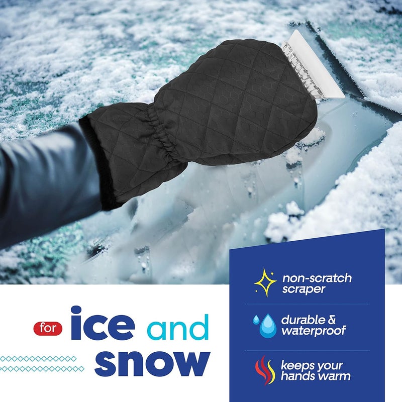 SCRUBIT [2 Pack Ice Scraper with Glove - Car Windshield Scraper for Ice and Snow w/Fleece Mitt - Quickly Scrape and Remove Snow While Staying Warm - Waterproof - Car Scraper Snow Brush (Black) - Image 4