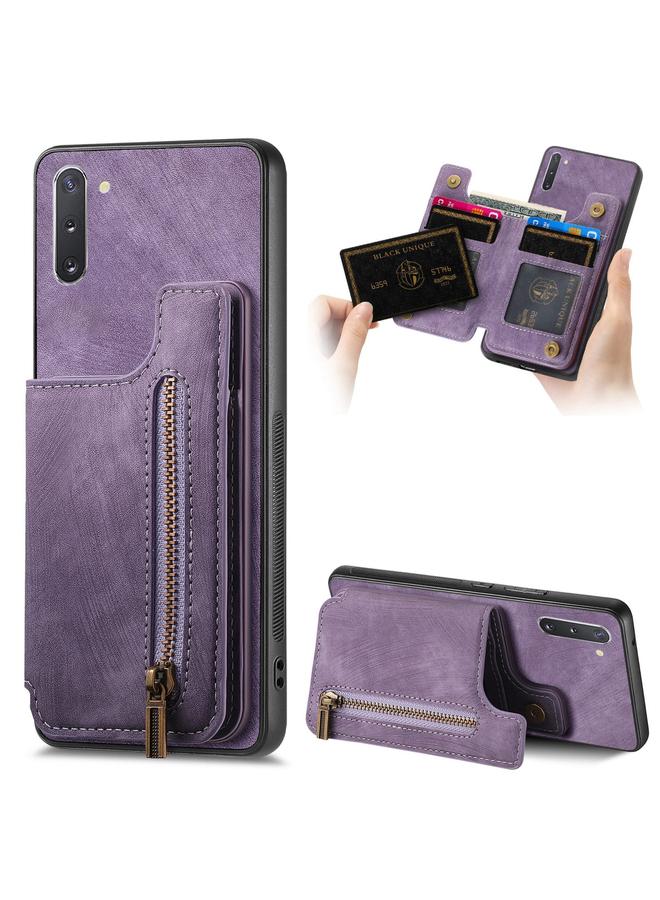 Green Tiger For Samsung Galaxy Note10 Retro Leather Zipper Wallet Back Phone Case(Purple)