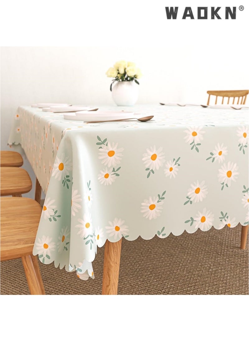 PVC Dining Table Cover with Enhanced Durability - Large Plastic Tablecloth for 4-Person Table, Featuring Vibrant Green Daisy Flower Print, Oil-Resistant & Waterproof for Extended Protection & Easy Maintenance - pzsku/Z96DD7AE318EB9D99E2A6Z/45/_/1727057026/0d3e26a1-dfb7-45e0-ba0d-9ebd379babfa