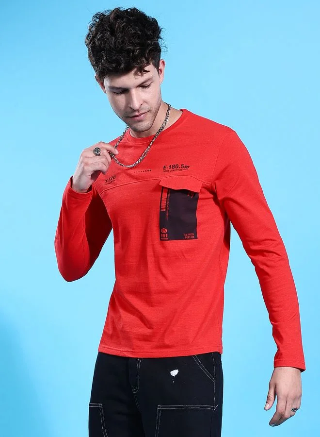 شركة المرآب الهندية Men Slim Fit Placement Print Round Neck Tshirt