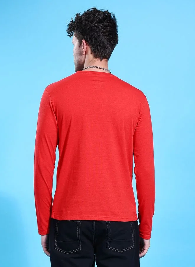 شركة المرآب الهندية Men Slim Fit Placement Print Round Neck Tshirt