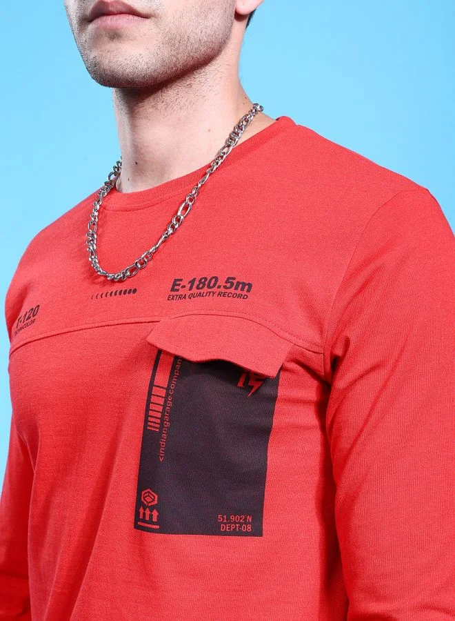 شركة المرآب الهندية Men Slim Fit Placement Print Round Neck Tshirt