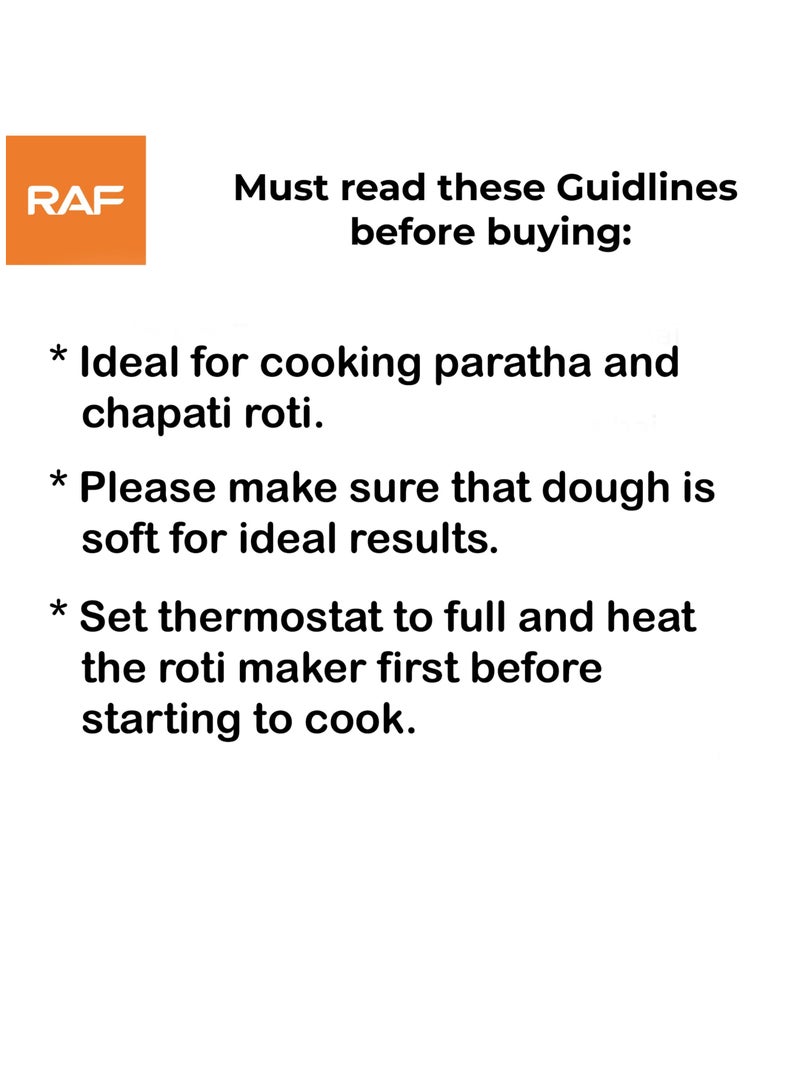 RAF Electric Roti Maker/Chapati Maker/Pita Bread Press - 1800W Non-Stick Automatic Tortilla Press for Home Kitchen - Image 4