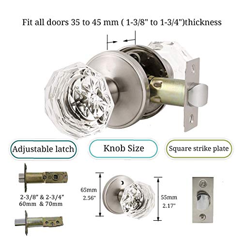 NIZADO Passage Door Knobs Satin Nickel,Clear Glass Door Knob Interior,Keyless Crystal Doorknob with Lock(Hall/Closet) - Image 5