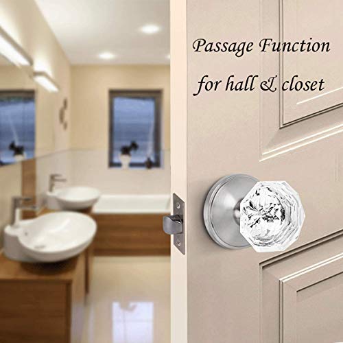 NIZADO Passage Door Knobs Satin Nickel,Clear Glass Door Knob Interior,Keyless Crystal Doorknob with Lock(Hall/Closet) - Image 3