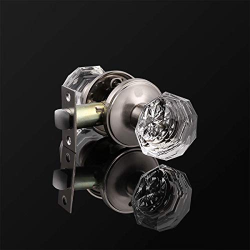 NIZADO Passage Door Knobs Satin Nickel,Clear Glass Door Knob Interior,Keyless Crystal Doorknob with Lock(Hall/Closet) - Image 2