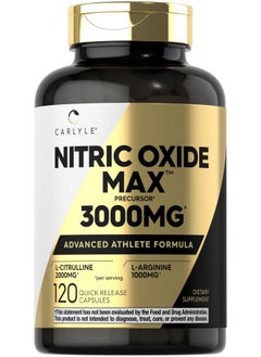CARLYLE Carlyle Nitric Oxide Supplement 3000mg | 120 Capsules | Pre Workout with L-Arginine & L-Citrulline | Non-GMO, Gluten Free  - Image 1