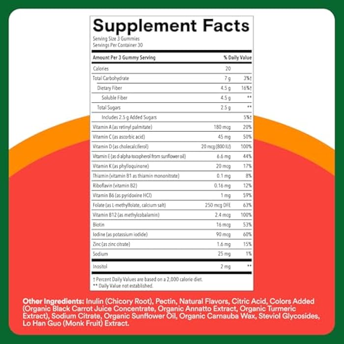 SmartyPants Kids Multivitamin & Fiber Gummies: Prebiotic Fiber to Support Kids Digestion with Vitamin D3, C, Vitamin B12, B6, A, Zinc, Biotin, Folate, Three Fruit Flavors, 90 Count (30 Day Supply) - Image 3
