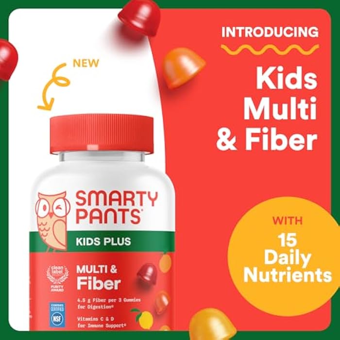 SmartyPants Kids Multivitamin & Fiber Gummies: Prebiotic Fiber to Support Kids Digestion with Vitamin D3, C, Vitamin B12, B6, A, Zinc, Biotin, Folate, Three Fruit Flavors, 90 Count (30 Day Supply) - Image 2