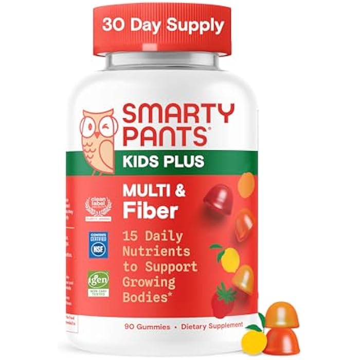 SmartyPants Kids Multivitamin & Fiber Gummies: Prebiotic Fiber to Support Kids Digestion with Vitamin D3, C, Vitamin B12, B6, A, Zinc, Biotin, Folate, Three Fruit Flavors, 90 Count (30 Day Supply) - Image 1