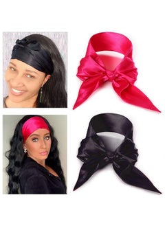 Leeven 2 Pcs Wig Grip Band Silky Satin Edge Scarves For Women Satin Wrapping Laying Scarf For Lace Wigs Non Slip Hair Wrap Headband For Makeup Facial Sport Yoga 4.5"X54" 1 Pcs Pink+1Pcs Black  - Image 2
