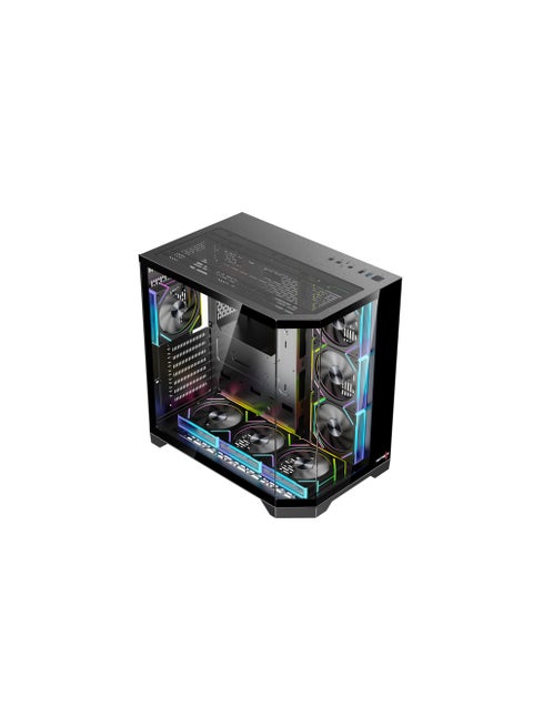 DOST60PLUS ARGB ATX PC Case – Mid Tower Gaming Chassis, Tempered Glass Side Panel, Supports ATX/Micro-ATX/Mini-ITX, Full-Length GPU, 240mm Water Cooling, USB 3.0 7 ARGB FANS Included,FAN HUB
